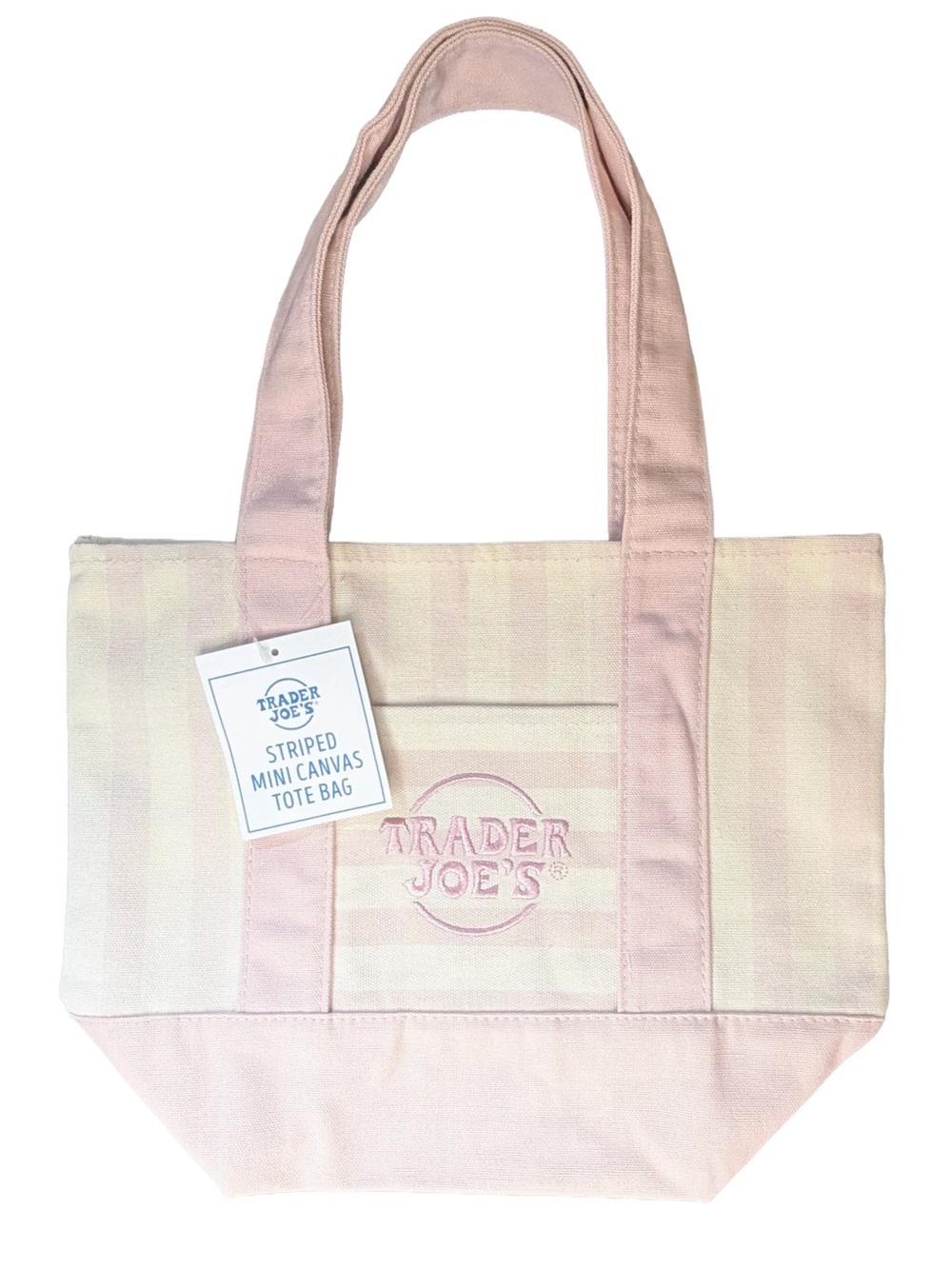 Trader Joe’s Mini Tote Bag - Striped Mini Canvas Tote Bag - Pale Pink